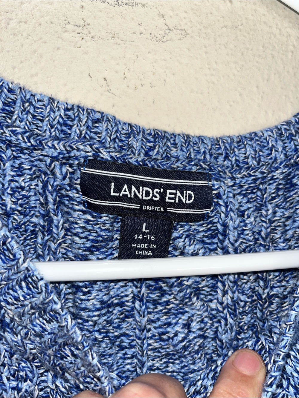 Lands' End Women’s Blue Marled Cotton Crewneck Sweater L - Picture 2 of 8